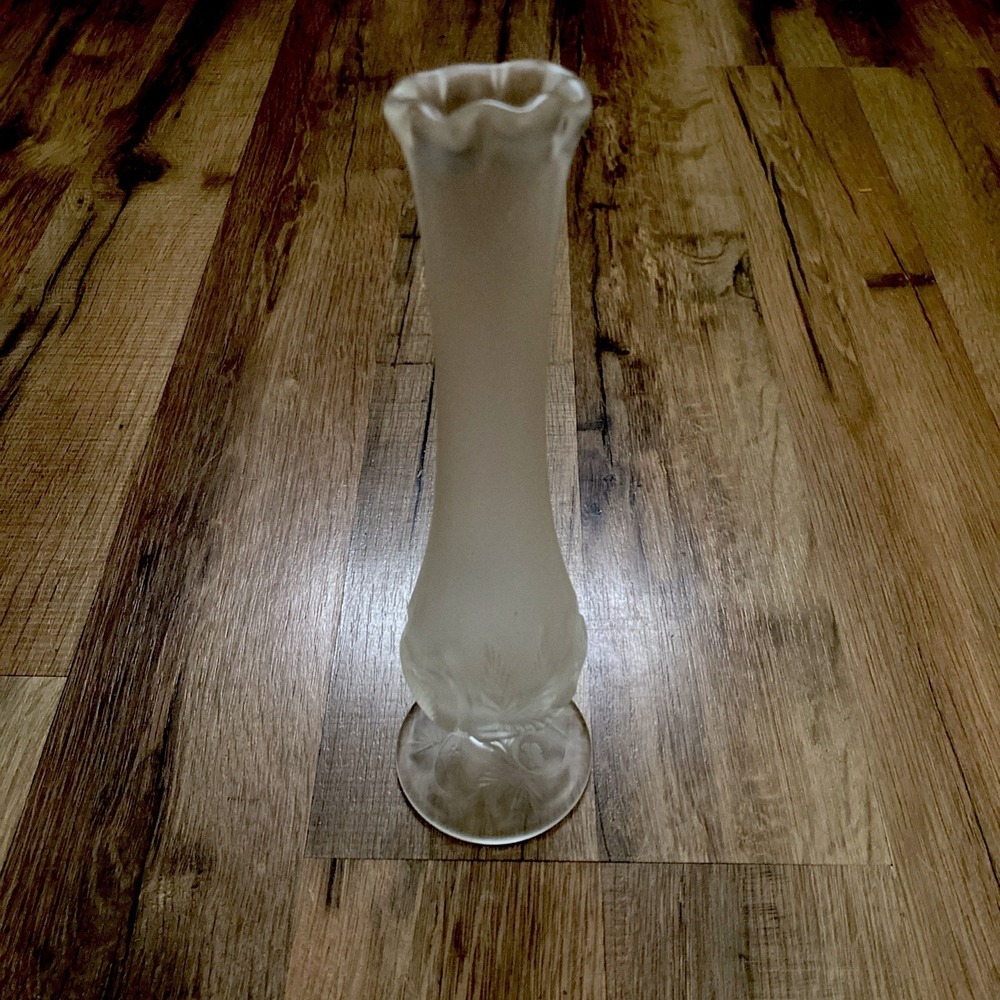 Vintage FENTON Strawberry  Vine Bud Vase Swung Pedestal Satin Glass 10"